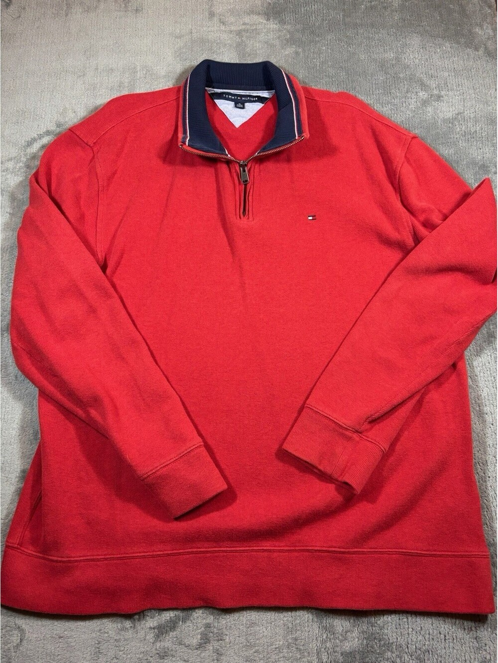Tommy Hilfiger Men's Red Cotton Knit Mock Neck 1/4 Zip Sweatshirt XL Classic